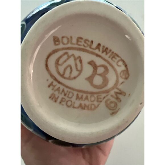 Bolselawiec Blue Green Dot 3” Pottery Pitcher Made in Poland - Picture 8 of 8